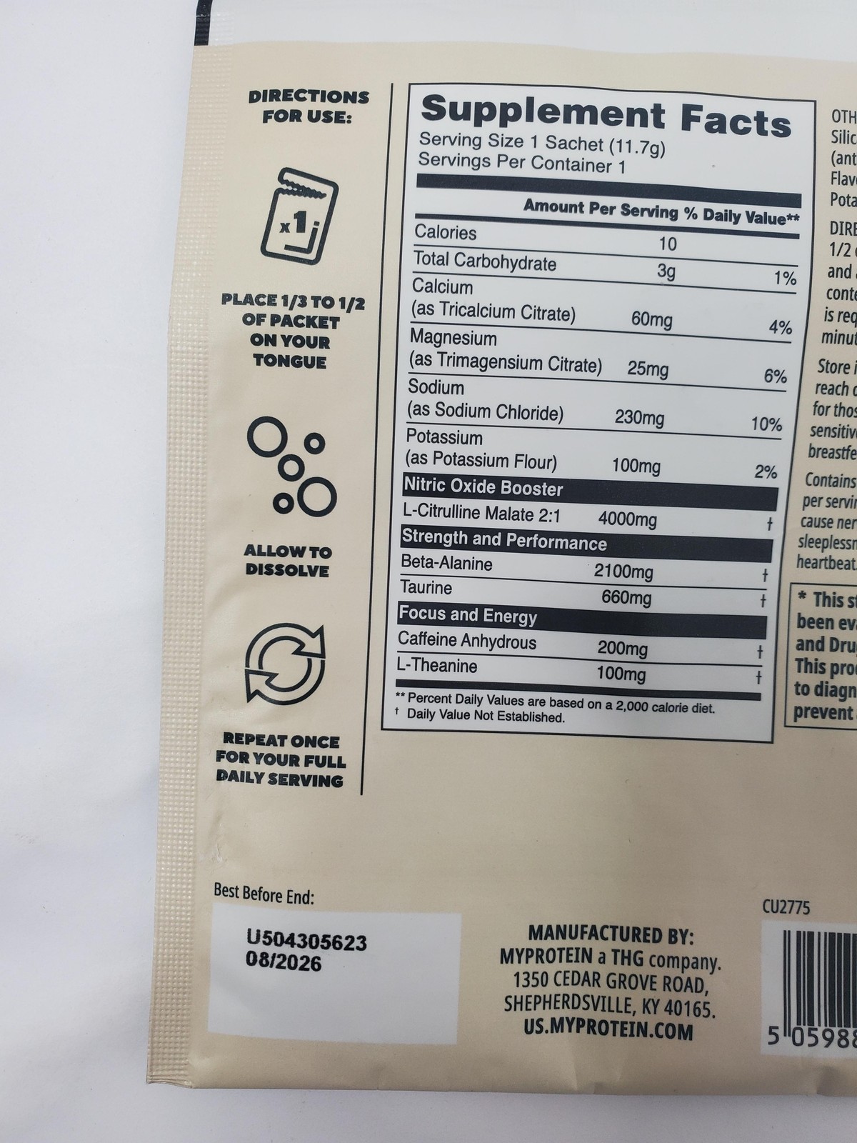 10pk Myprotein Origin Pre-Workout Watermelon Dry Scoop Caffeine Exp 08/26