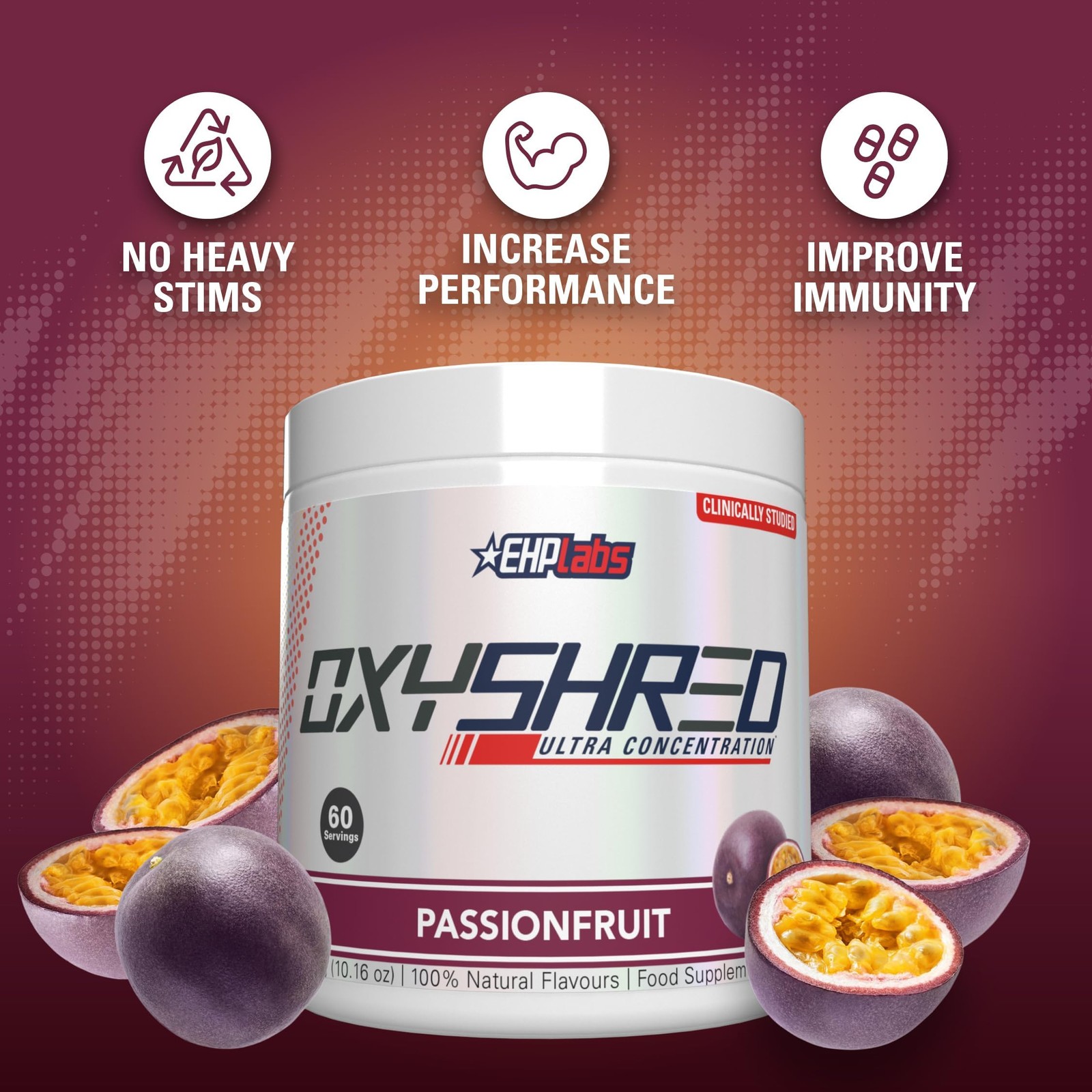 EHP Labs OxyShred Pre Workout Powder – L-Glutamine & Carnitine – Passionfruit 60