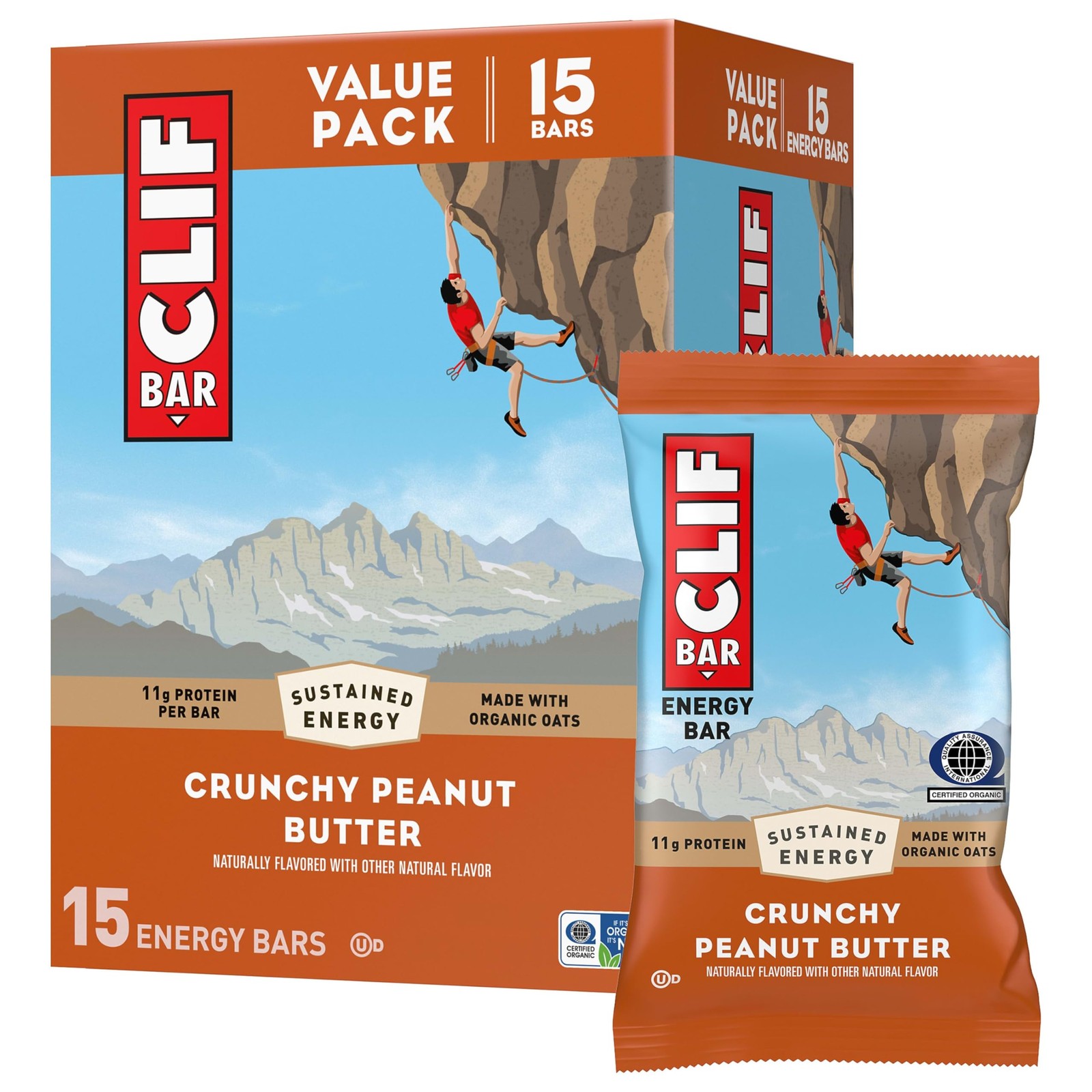 CLIF BAR – Energy Protein Bars – Crunchy 15 Count, Peanut Butter