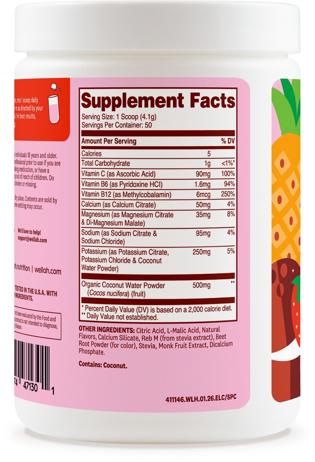 Wellah Electrolytes Powder (Strawberry Pina Colada) 50 Servings – Hydration Mix