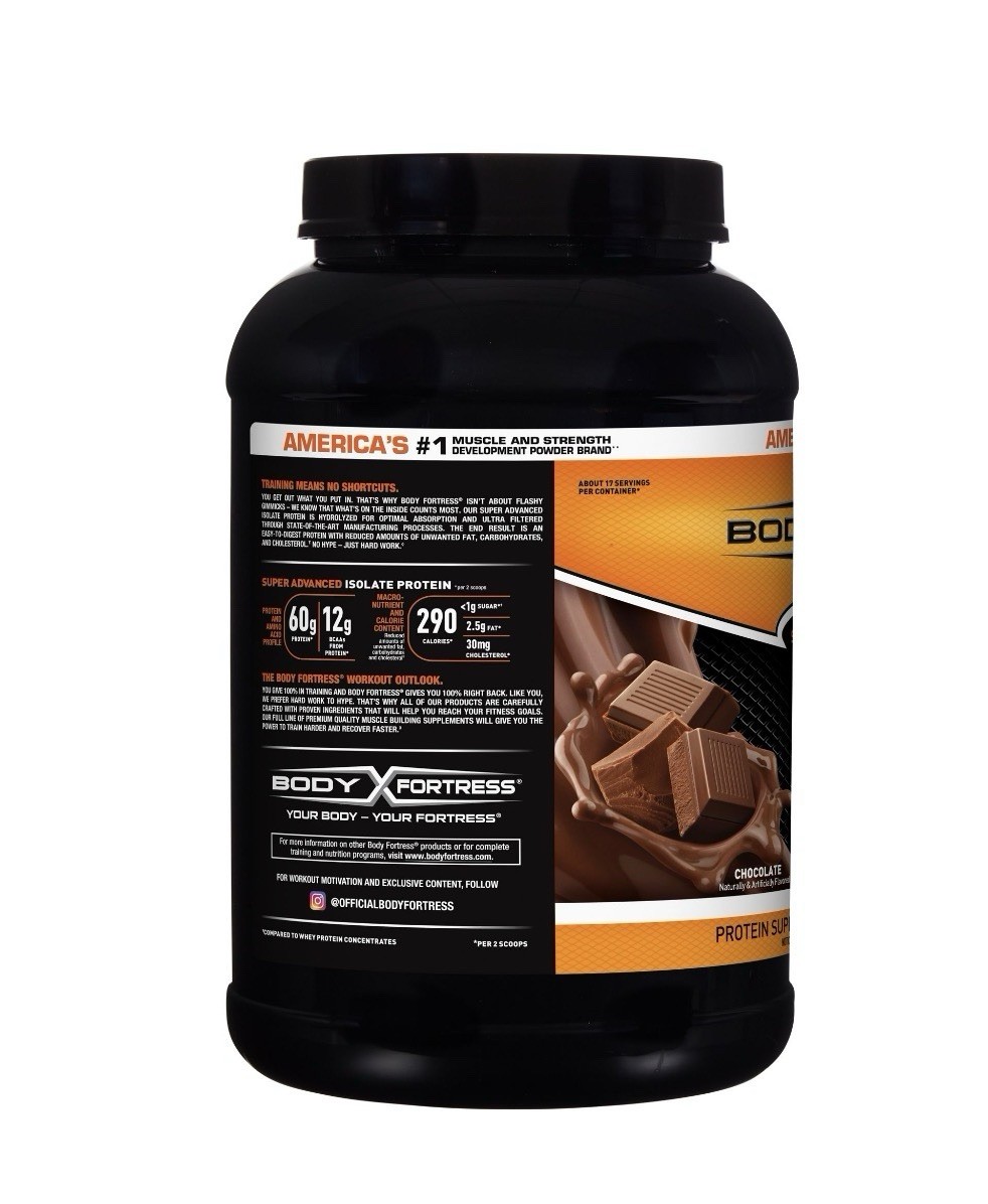 Body Fortress Isolate Protein Powder Chocolate 30g Protein 3lb Gluten-Free