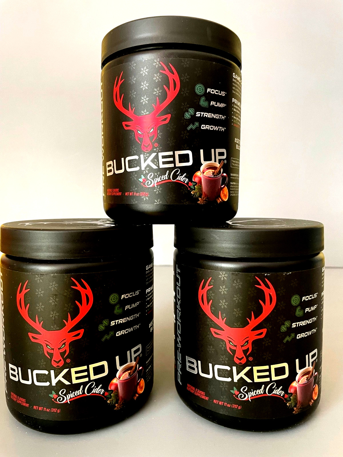 X3) BUCKED UP Pre Workout (30 Servings) EXP 11/27 SPICED CIDER