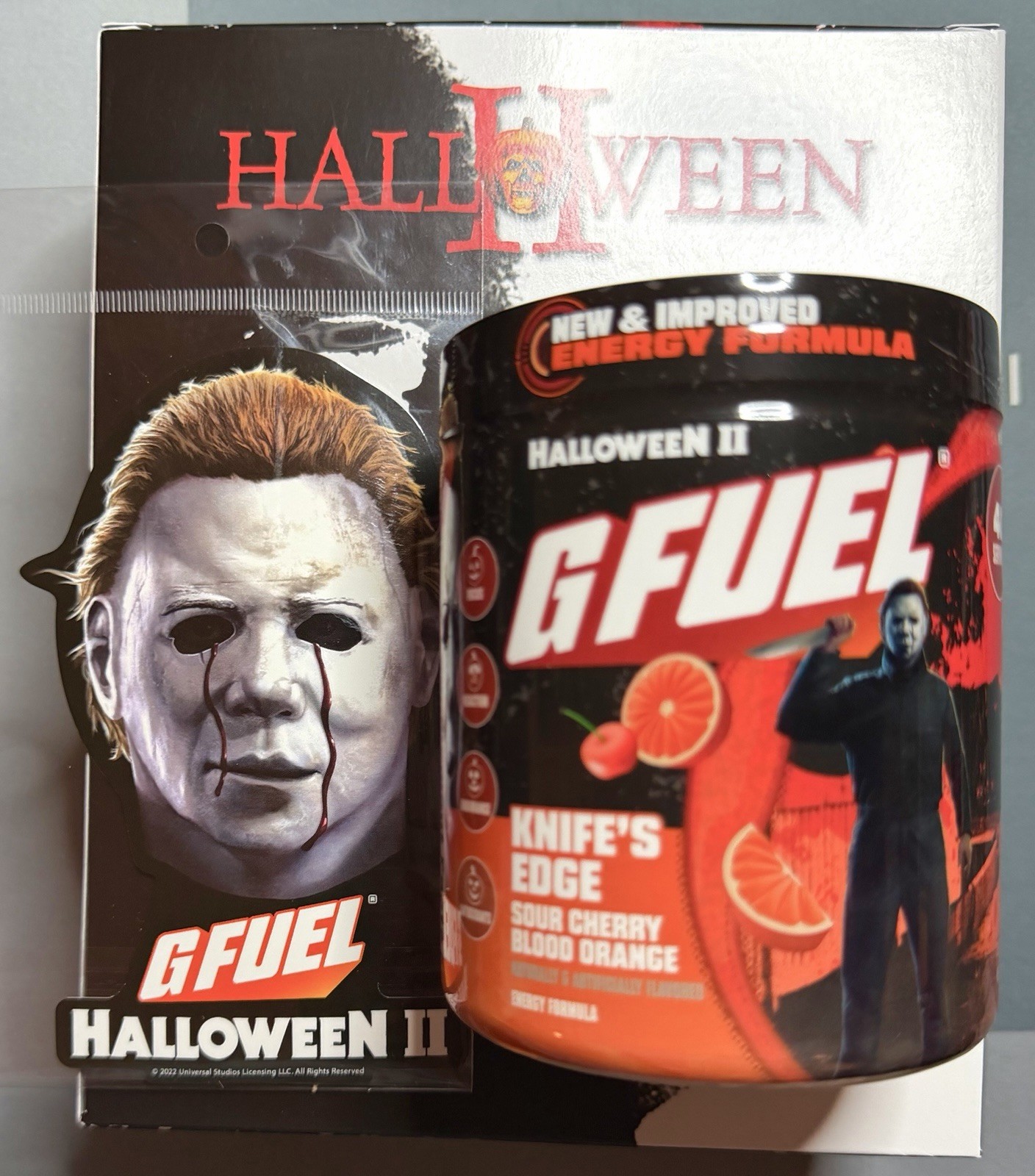 G FUEL Halloween II 2 Knife’s Edge Collector’s Box, Tub, & Sticker