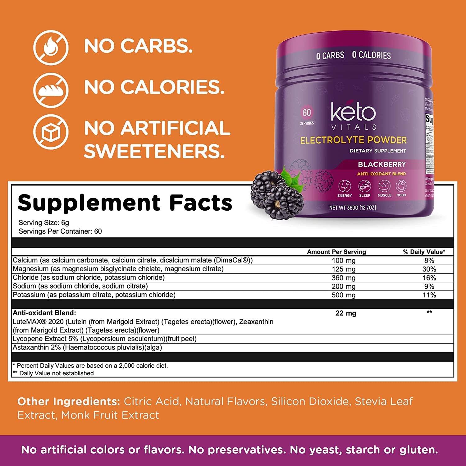 Keto Vitals Electrolyte Powder BlackBerry Energy Drink