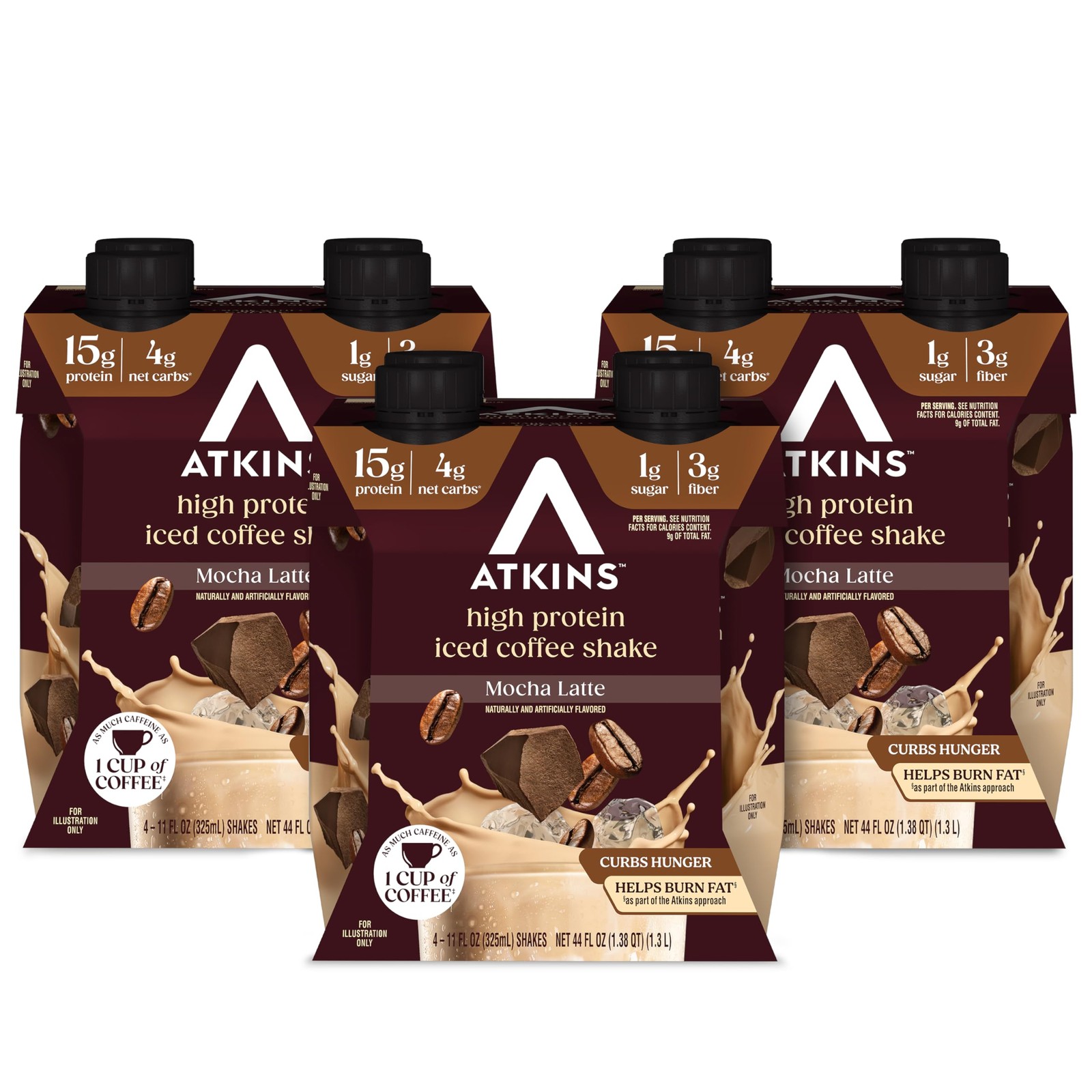 Atkins Mocha Latte Iced Coffee Flavored High Protein 11 Fl Oz (Pack of 12)