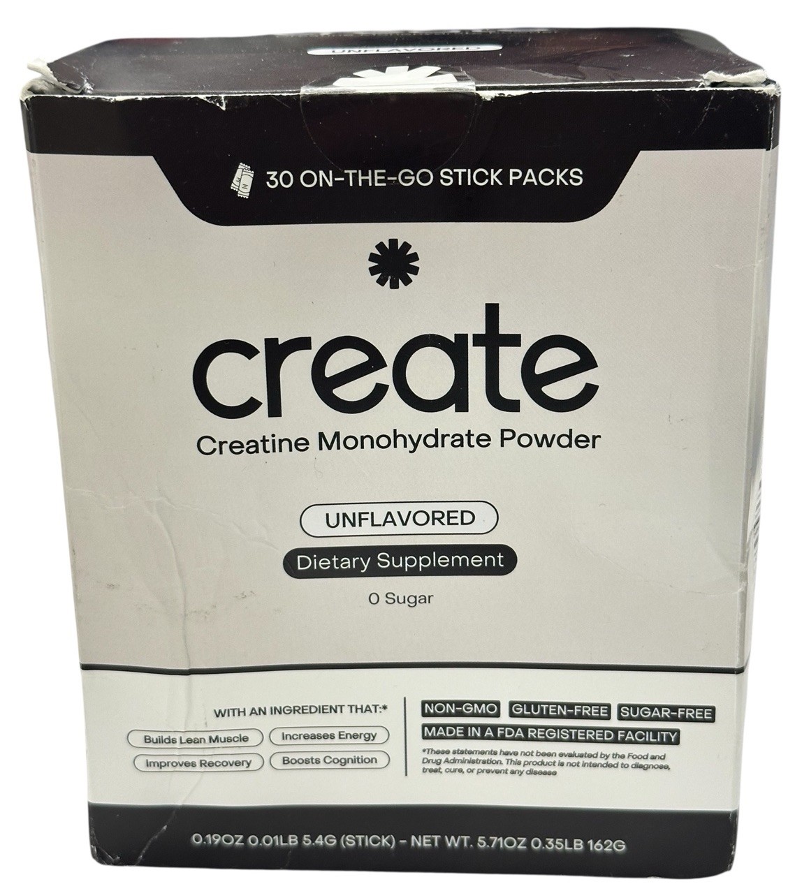 Create Single Serve Creatine Monohydrate Powder 5g 30 Servings Box Unflavored