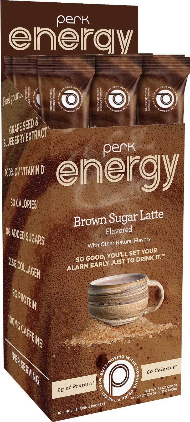 Perk Energy Drink Mix (Brown Sugar Latte) 10 Stick Packs – Coffee Alternative