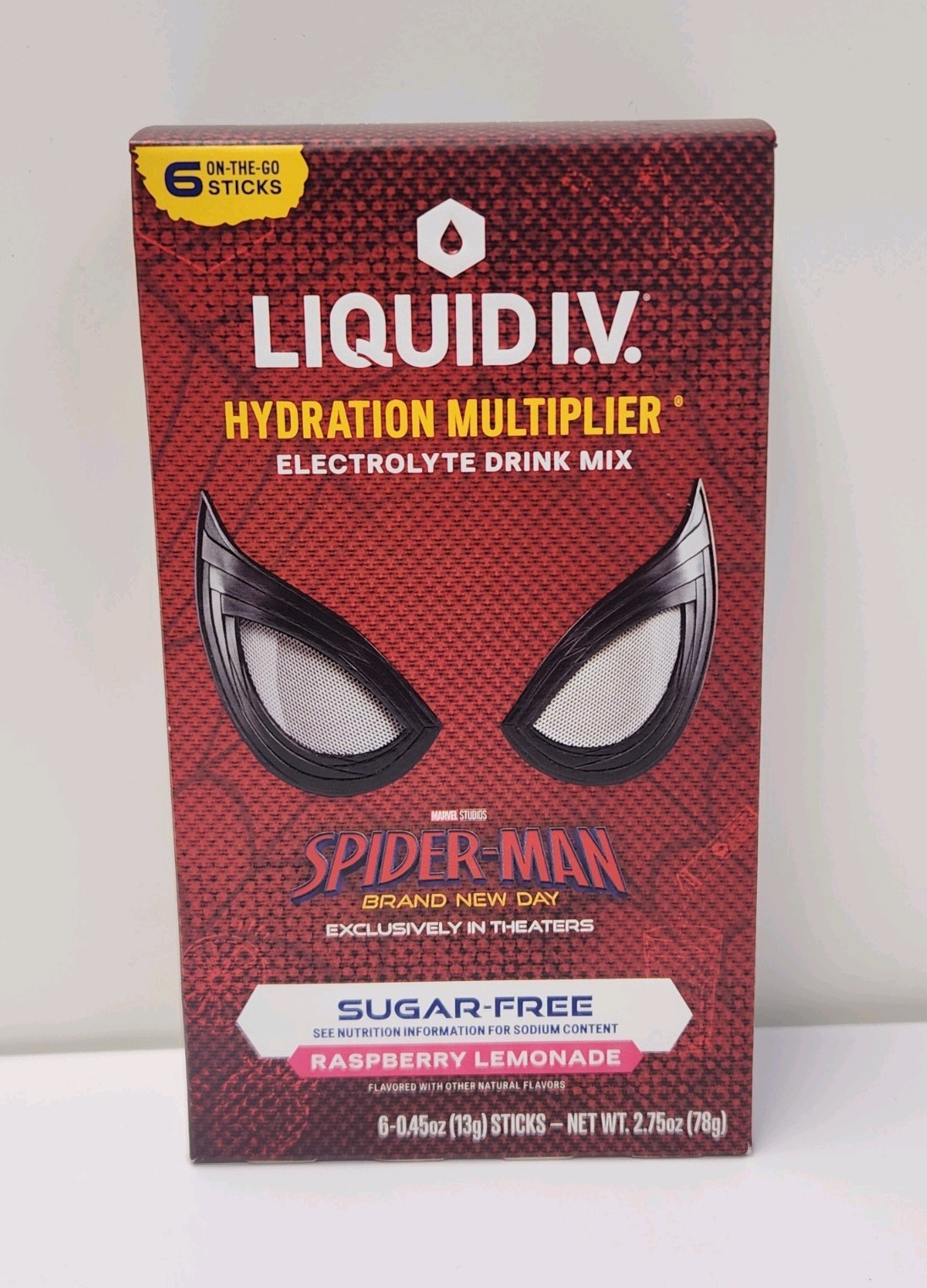 Spider-Man Liquid IV Electrolyte Drink Mix Raspberry Lemonade 6 On-The-Go Sticks