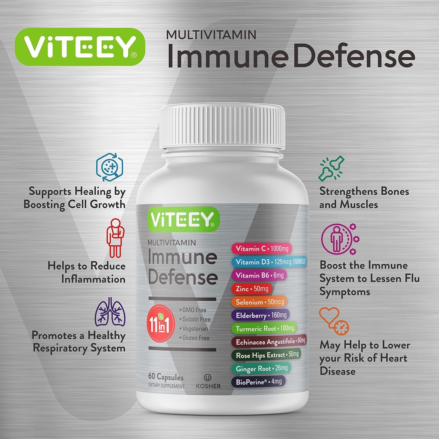 Viteey 11 in 1 Immune Support Supplement – Immune Defense | with Vitamin D3, B6,
