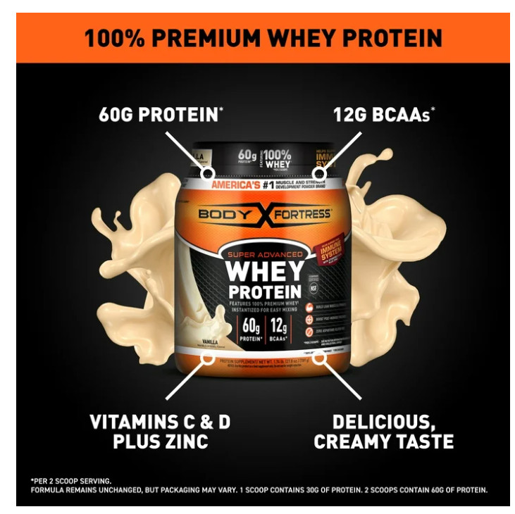 Body Fortress Super Advanced Whey Protein Powder Vanilla 60g 1.74lb