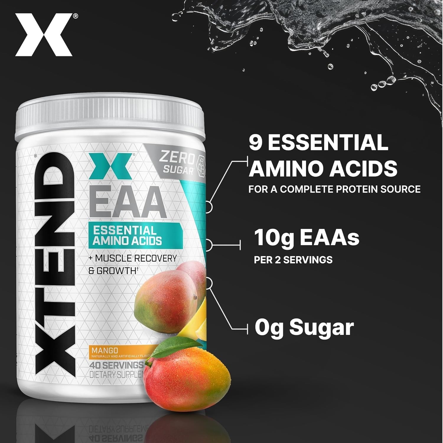Mango XTEND EAA + BCAA Supplement – 10g EAAs, 40 Servings for Lean Muscle Growth