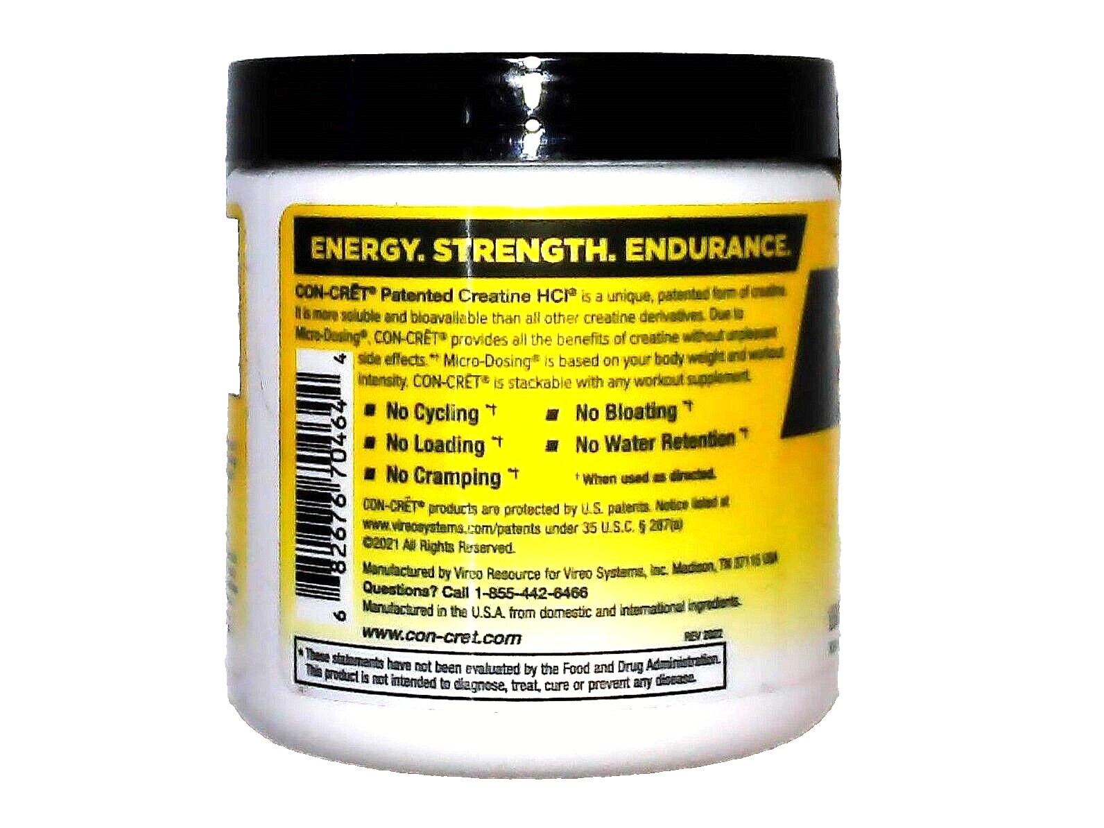 CON-CRET PATENTED CREATINE HCL LEMON-LIME 64 SERVINGS 2.2 Oz POWDER EXP. 12/2024
