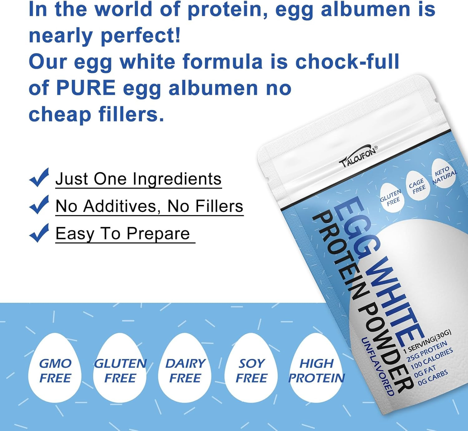Egg White Protein Powder 8 Oz Pasteurized No Additives, High Protein, Gluten-Fre
