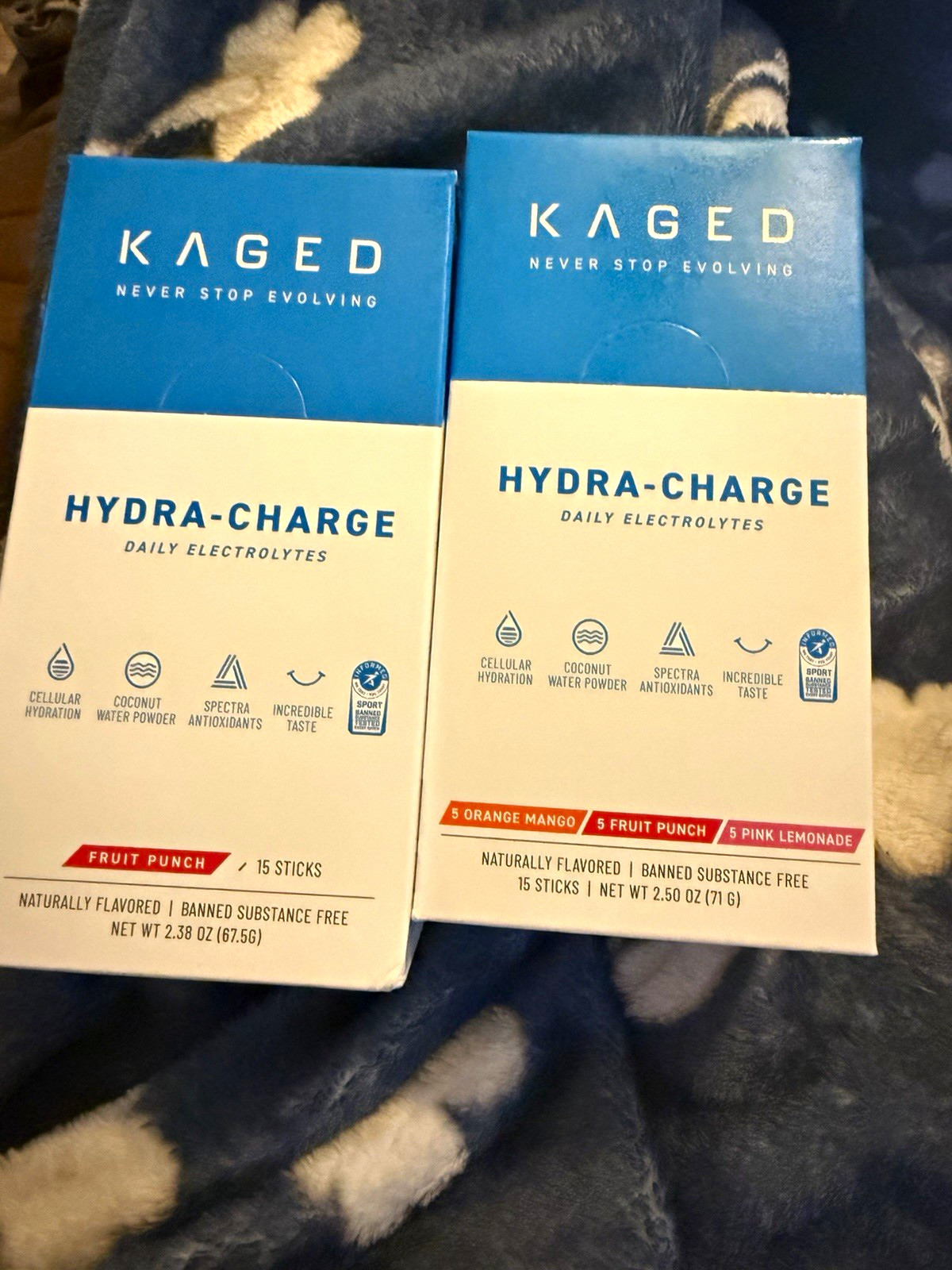 2 box variety Kaged Hydra-Charge Electrolytes Powder Drink Mix Sticks 30 packs