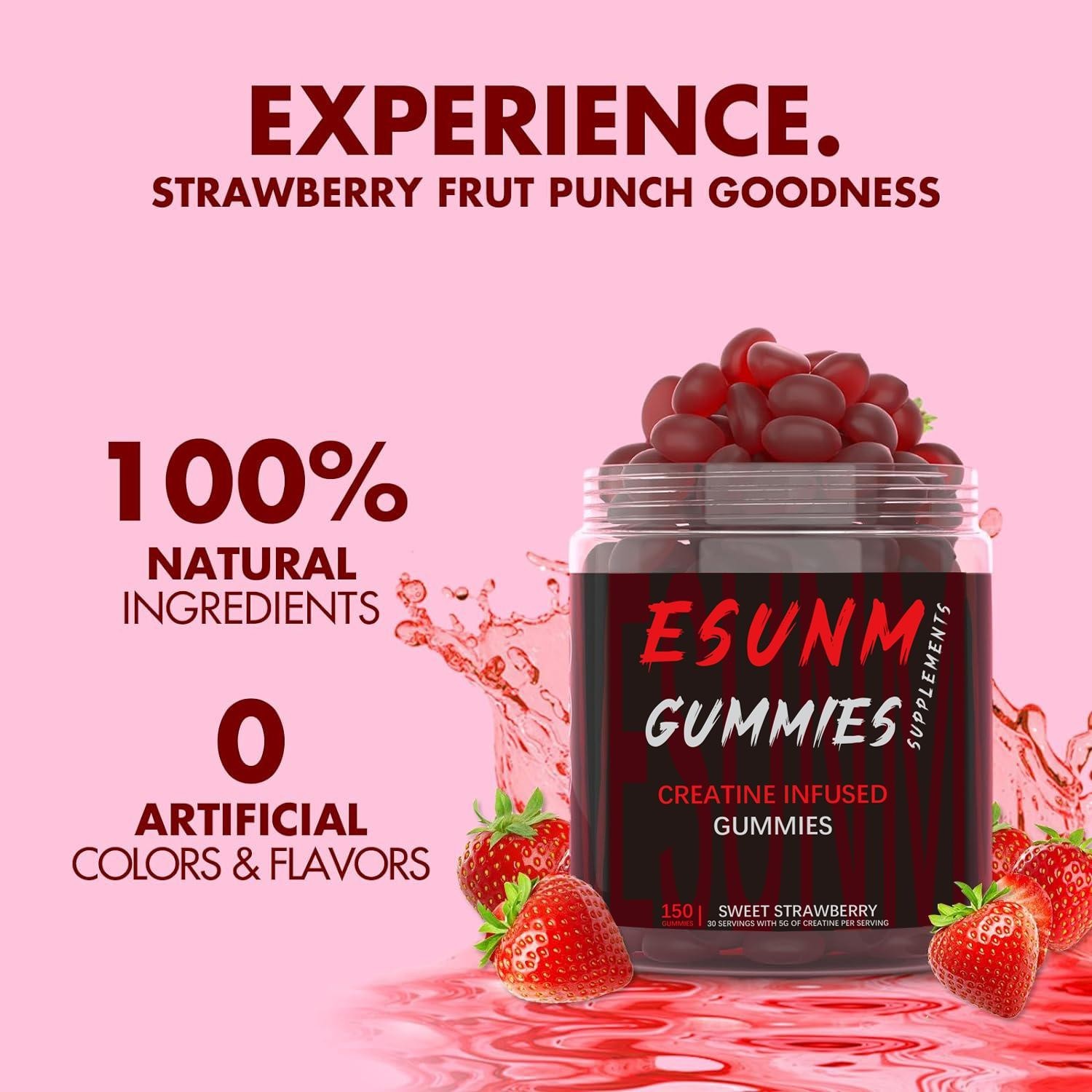 ESUNM Creatine Monohydrate Gummies Strawberry 150 Servings Muscle Support