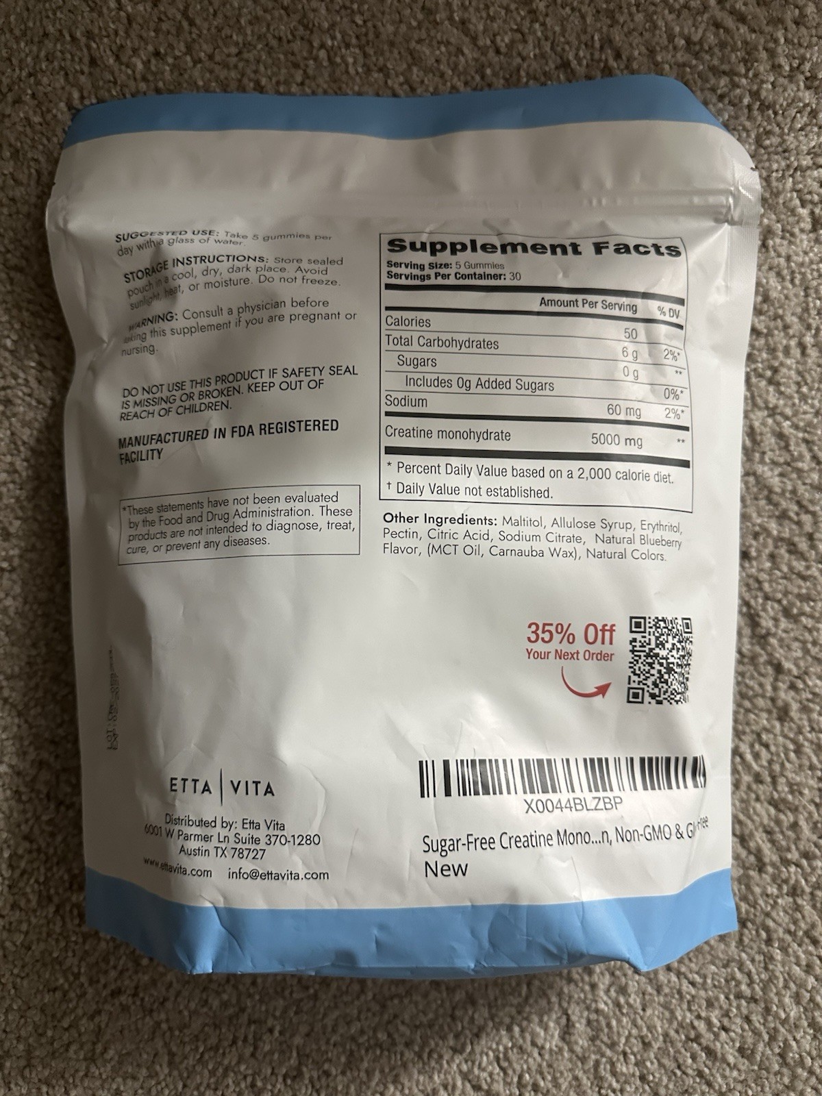 Etta Vita Cotton Candy Creatine Monohydrate Gummies 150 Ct