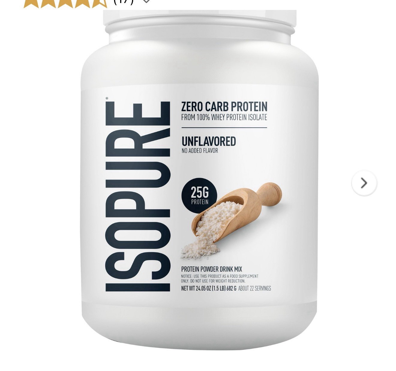 Isopure Zero Carb Whey Protein Isolate Powder Unflavored 25g Protein 24.05oz