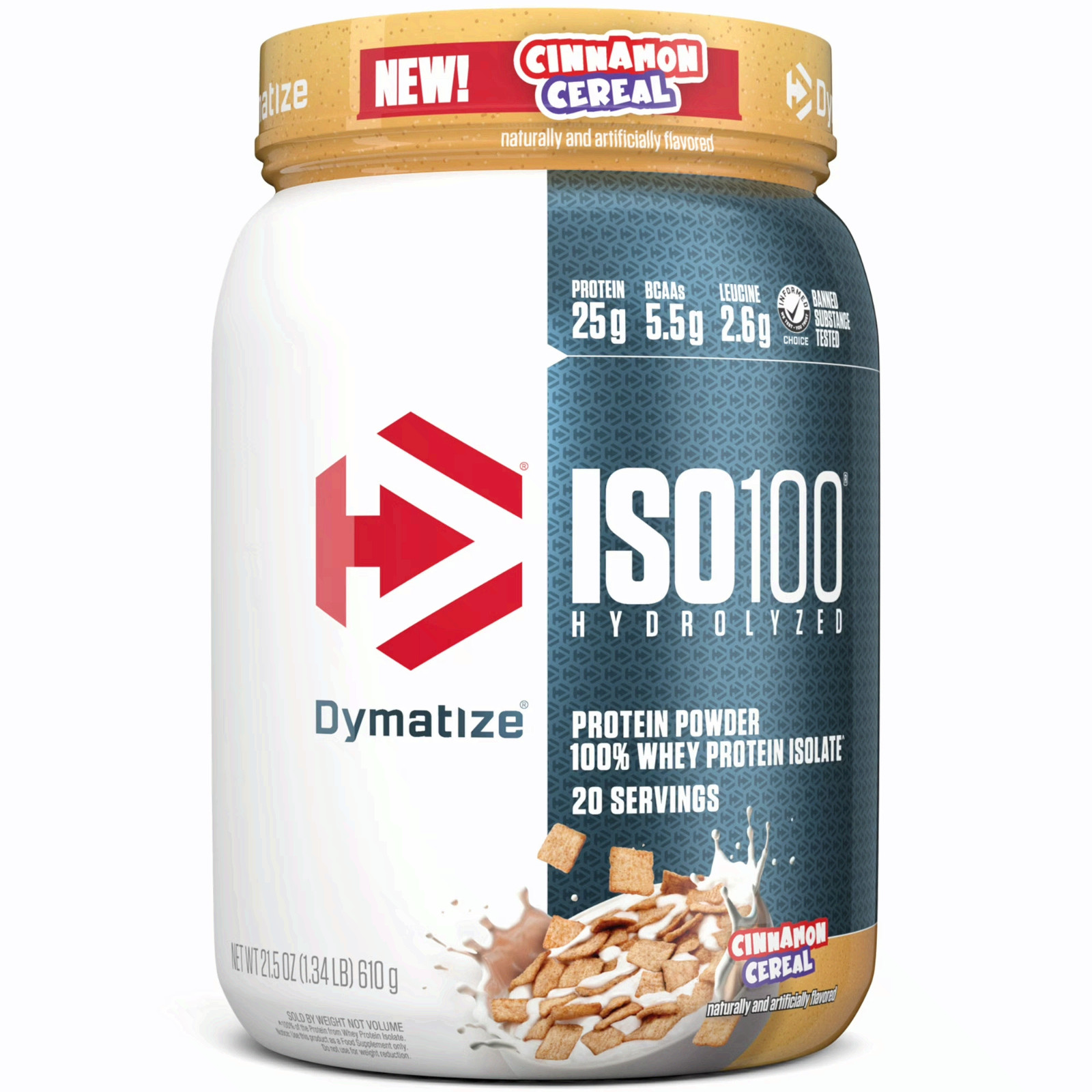 Dymatize ISO100 Hydrolyzed Whey Isolate Protein Powder, Cinnamon Cereal, 20 Ser