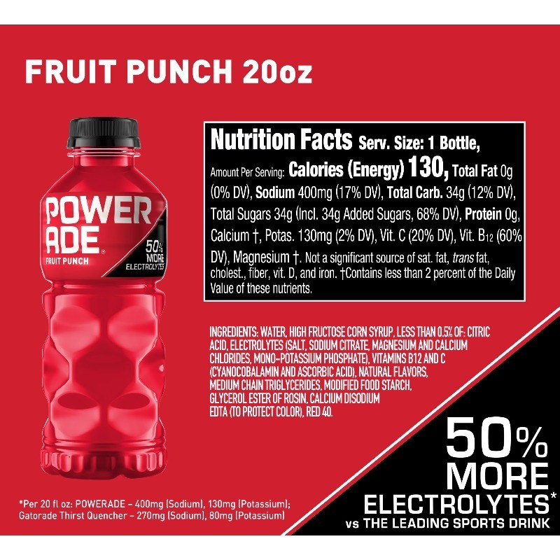 POWERADE Fruit Punch Electrolyte Sports Drink Bottles, 20 fl oz, 8 Pack