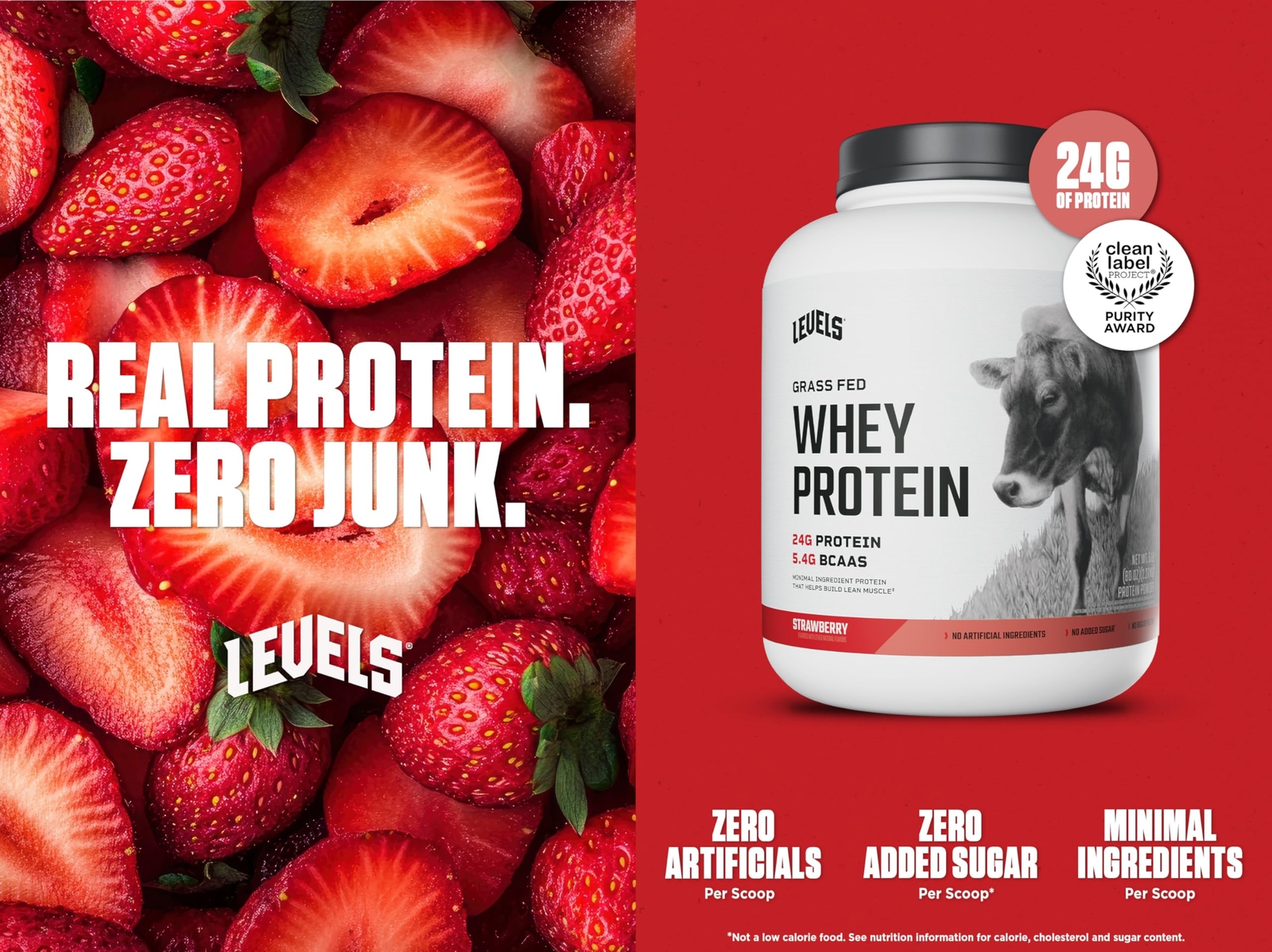 Levels Grass Fed Whey Protein Powder No Artificials 24G of Protein Strawberry…