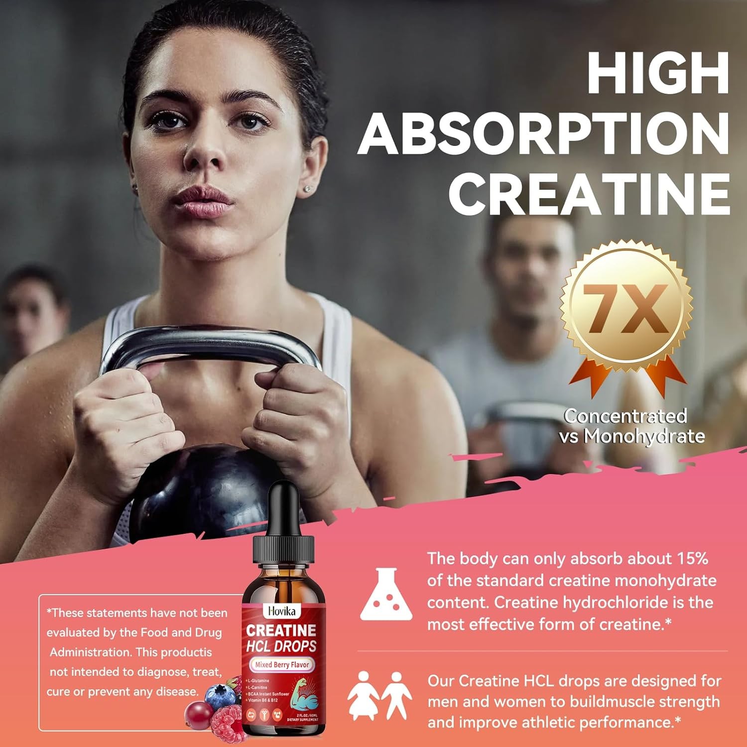 Creatine HCL Liquid Drops for Men & Women, 2 Fl Oz (Pack of 1)