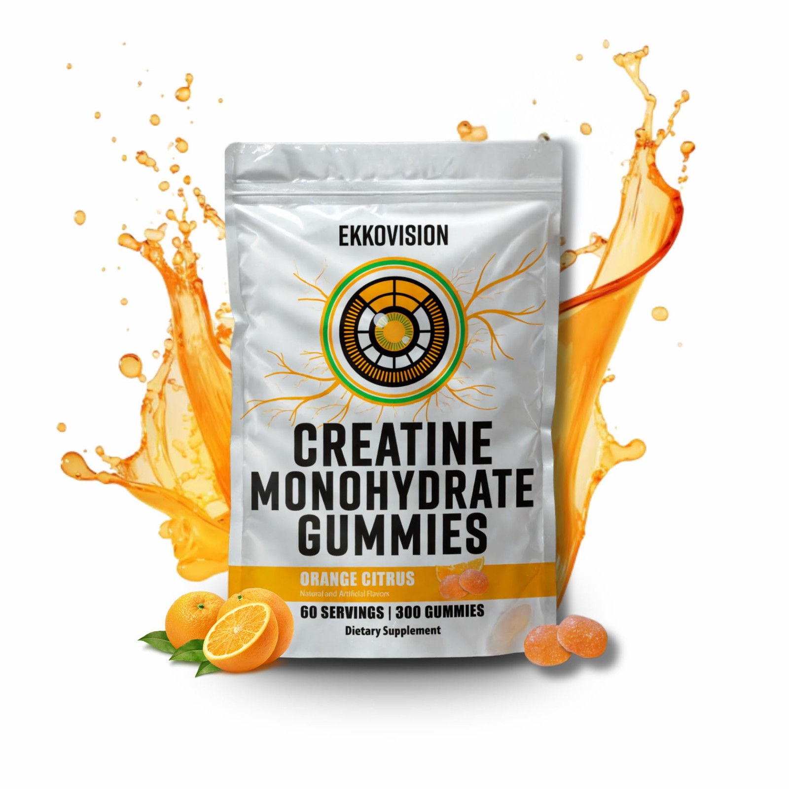 Ekkovision Creatine Monohydrate Gummies for Men and Women, Orange Citrus Flav…