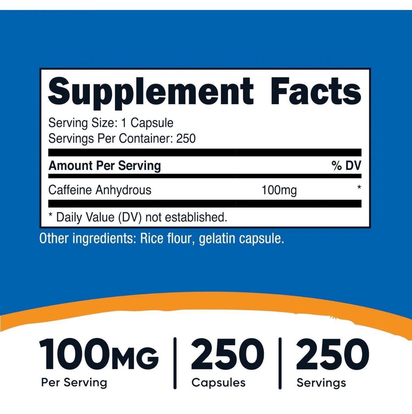 Nutricost Caffeine Pills 100mg Per Serving, 250 Capsules
