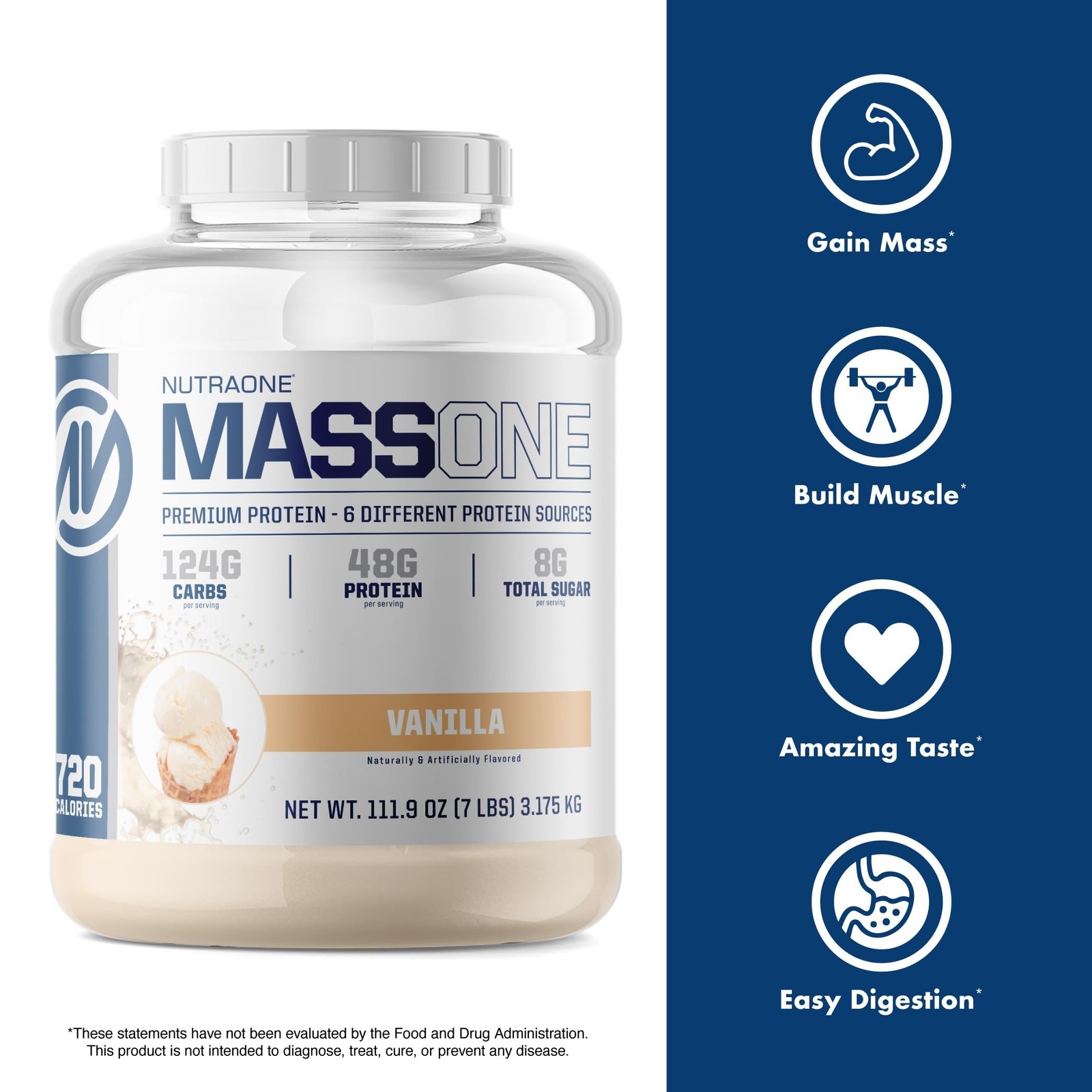 Massone Mass Gainer Protein Powder by NutraOne – Gain Weight Protein Meal Rep…