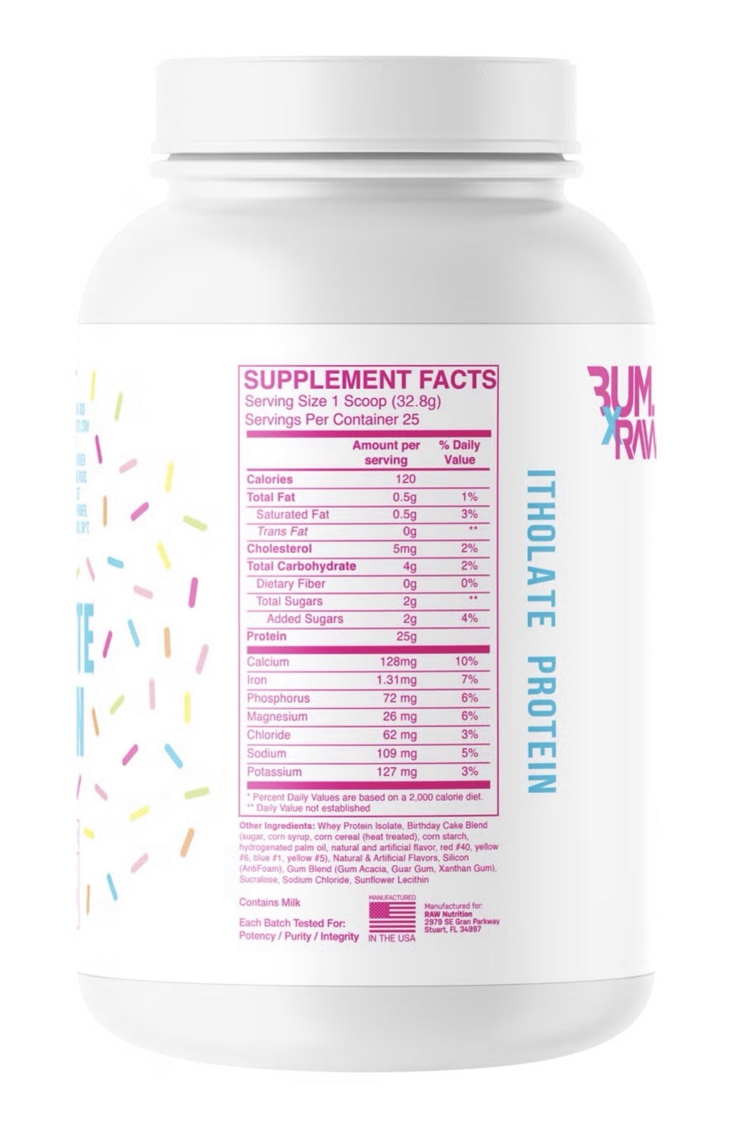 ITHOLATE Whey Protein Isolate Birthday Cake 25 Serv Keto GF