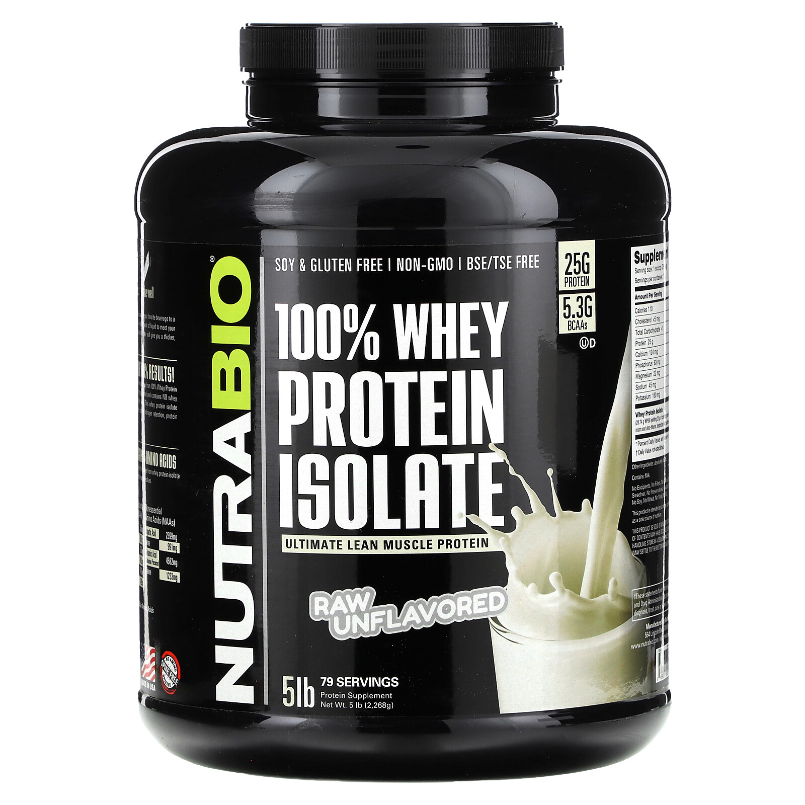 100% Whey Protein Isolate, Raw Unflavored, 5 lb (2,268 g)