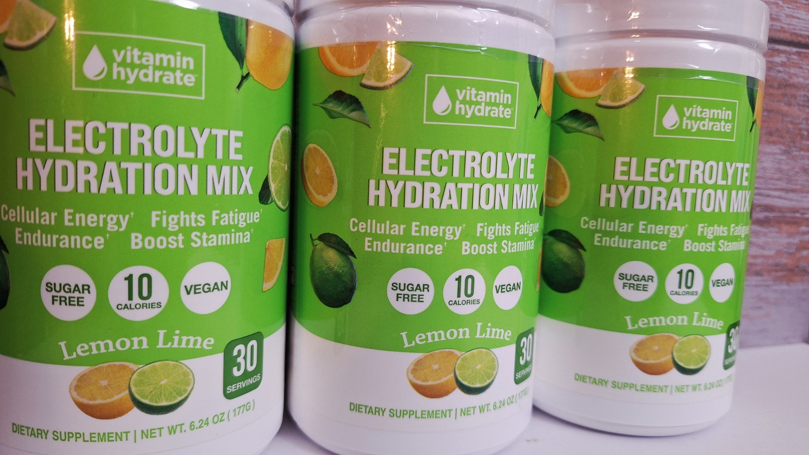 3 Tubs Vitamin Hydrate Electrolytes, Lemon Lime 🍋 30 Serv, Vegan, 03/2027✨️