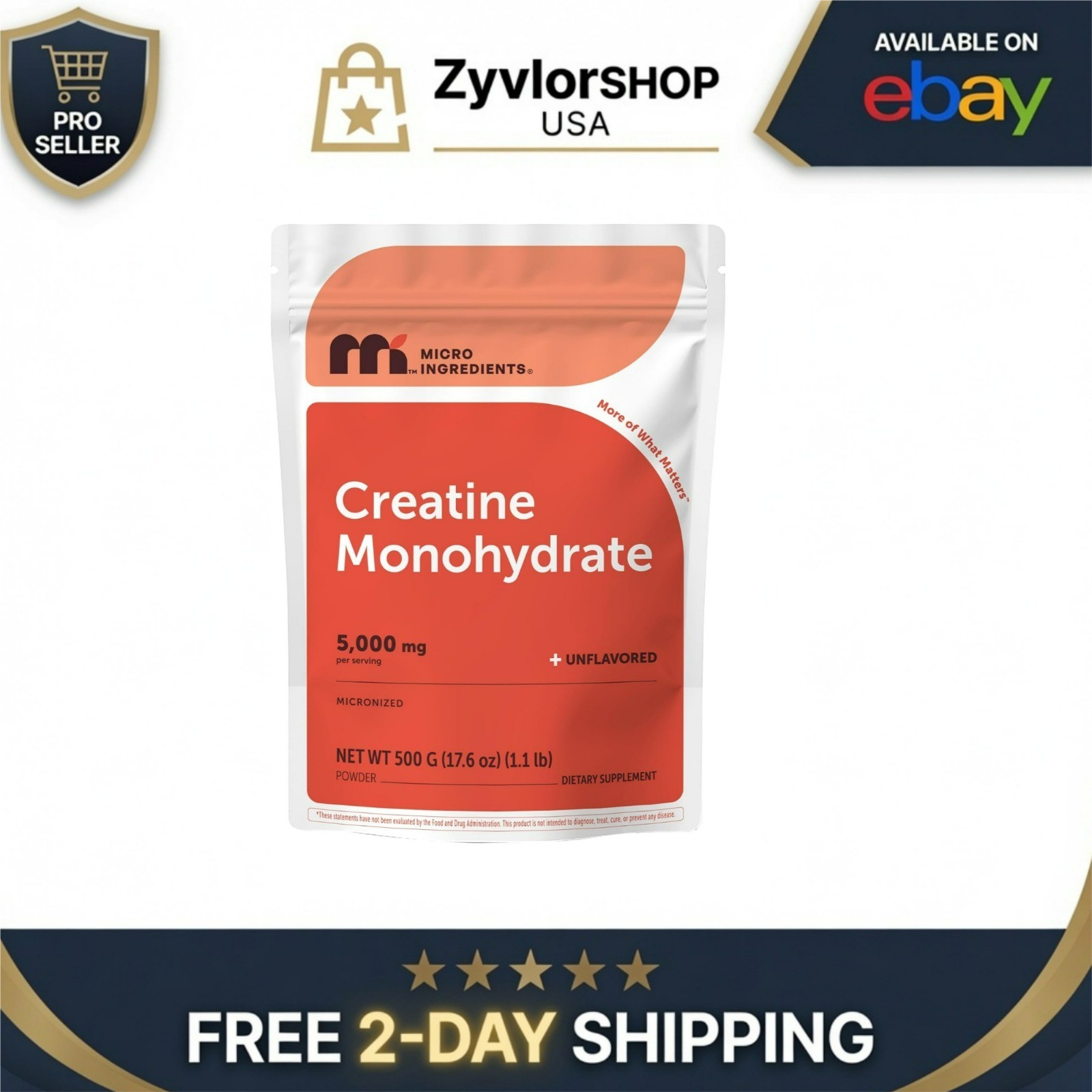 Micro Ingredients Creatine Monohydrate Powder 500g Unflavored Vegan