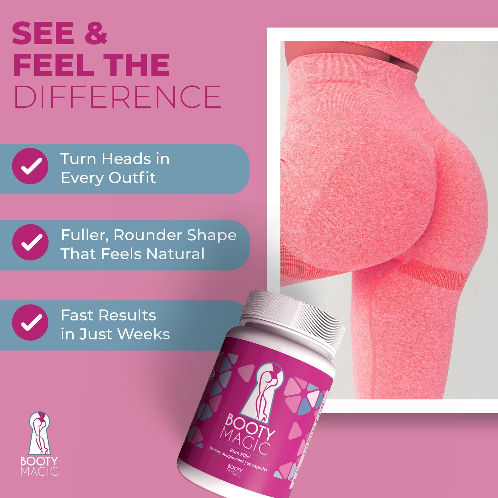 Booty Magic Butt Enhancement Pills – 2 Months Supply of 60 Count (Pack 1)