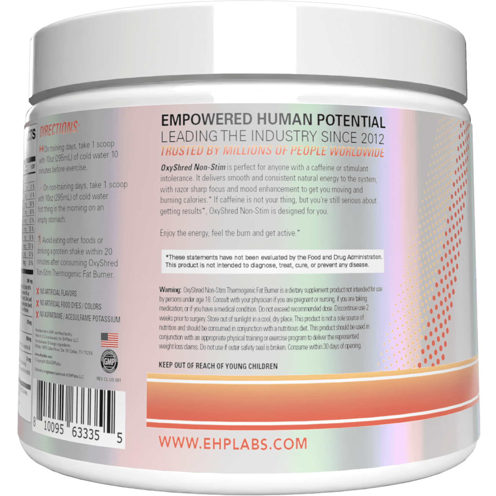 EHP LABS OxyShred Non Stimulant , Caffeine Free Pre-Workout Supplement