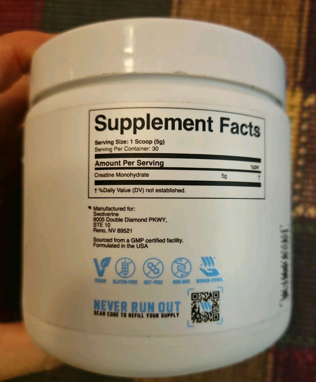 Swolverine Creatine Monohydrate Powder – 5g Micronized 5.3 Ounce Exp. 2029