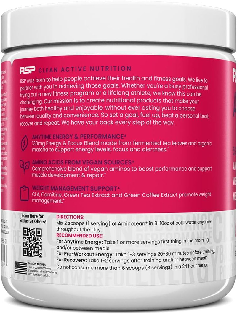 RSP NUTRITION AminoLean Pre Workout Powder, Amino Energy & Weight Management wit