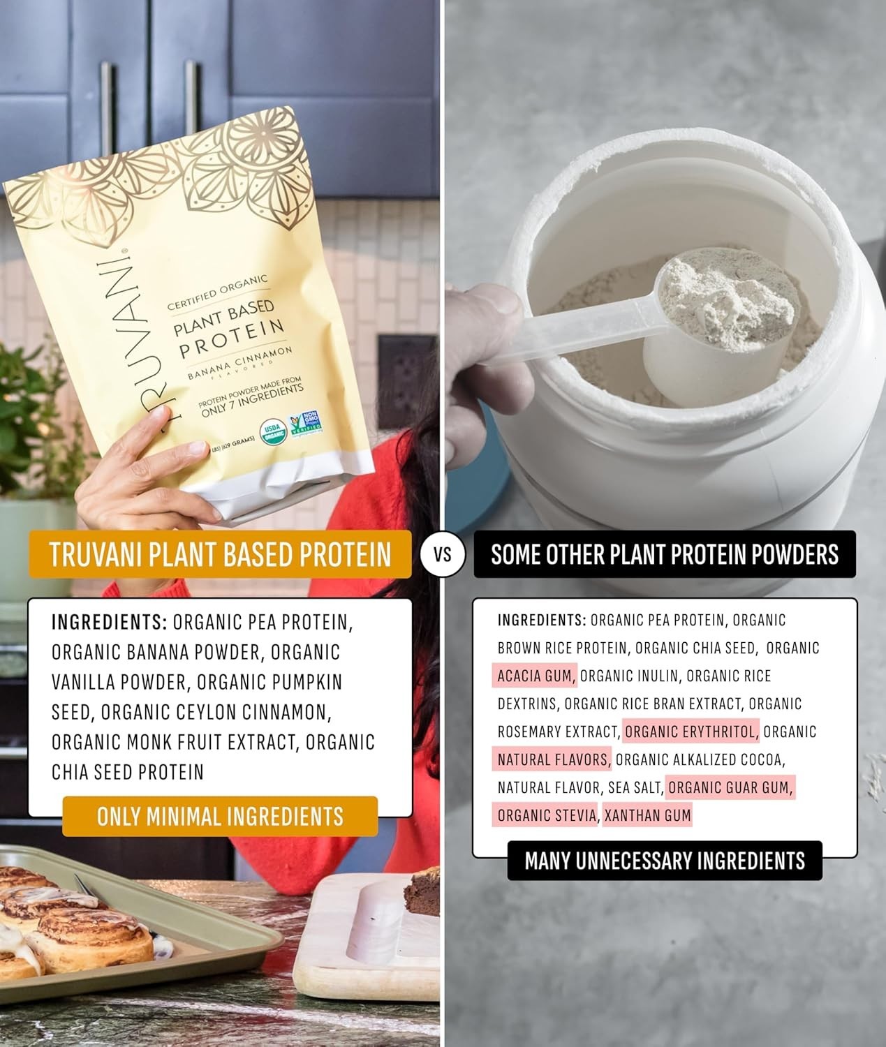 Truvani Vegan Pea Protein Powder | Banana Cinnamon | 20g Organic Plant Based Pro