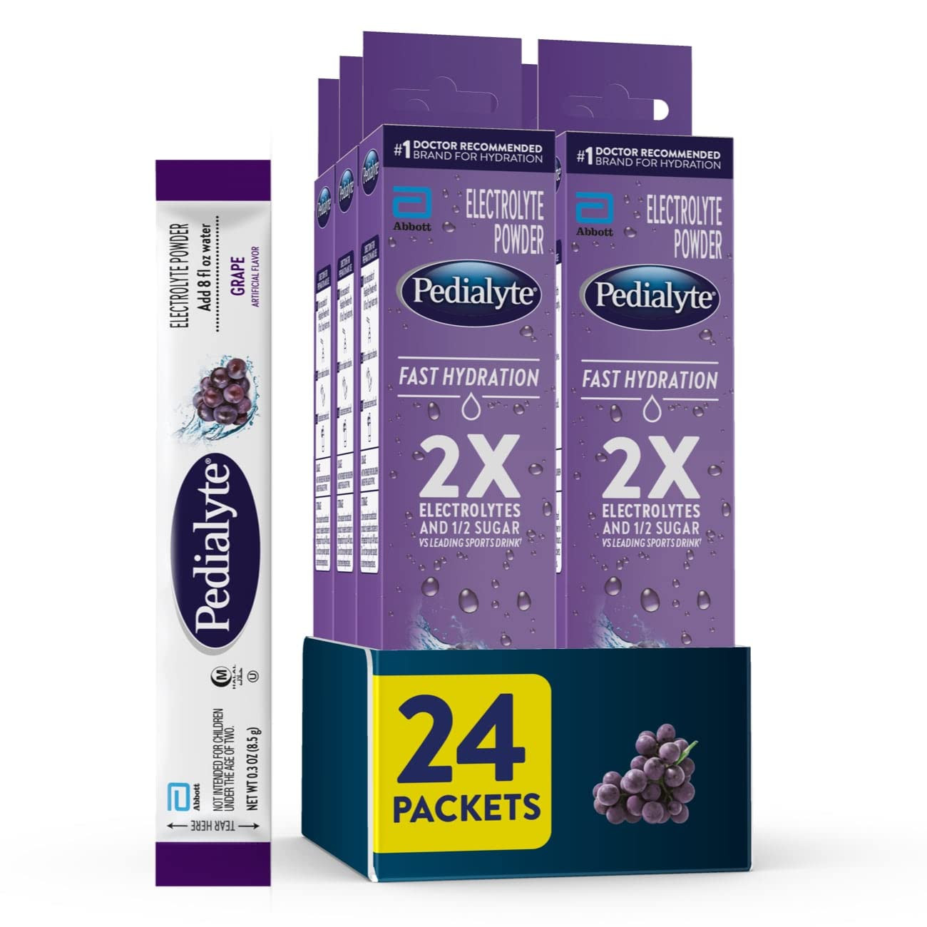 Fast Hydration Electrolyte Powder Packets, Grape, Hydration Drink, 24 Single-Ser