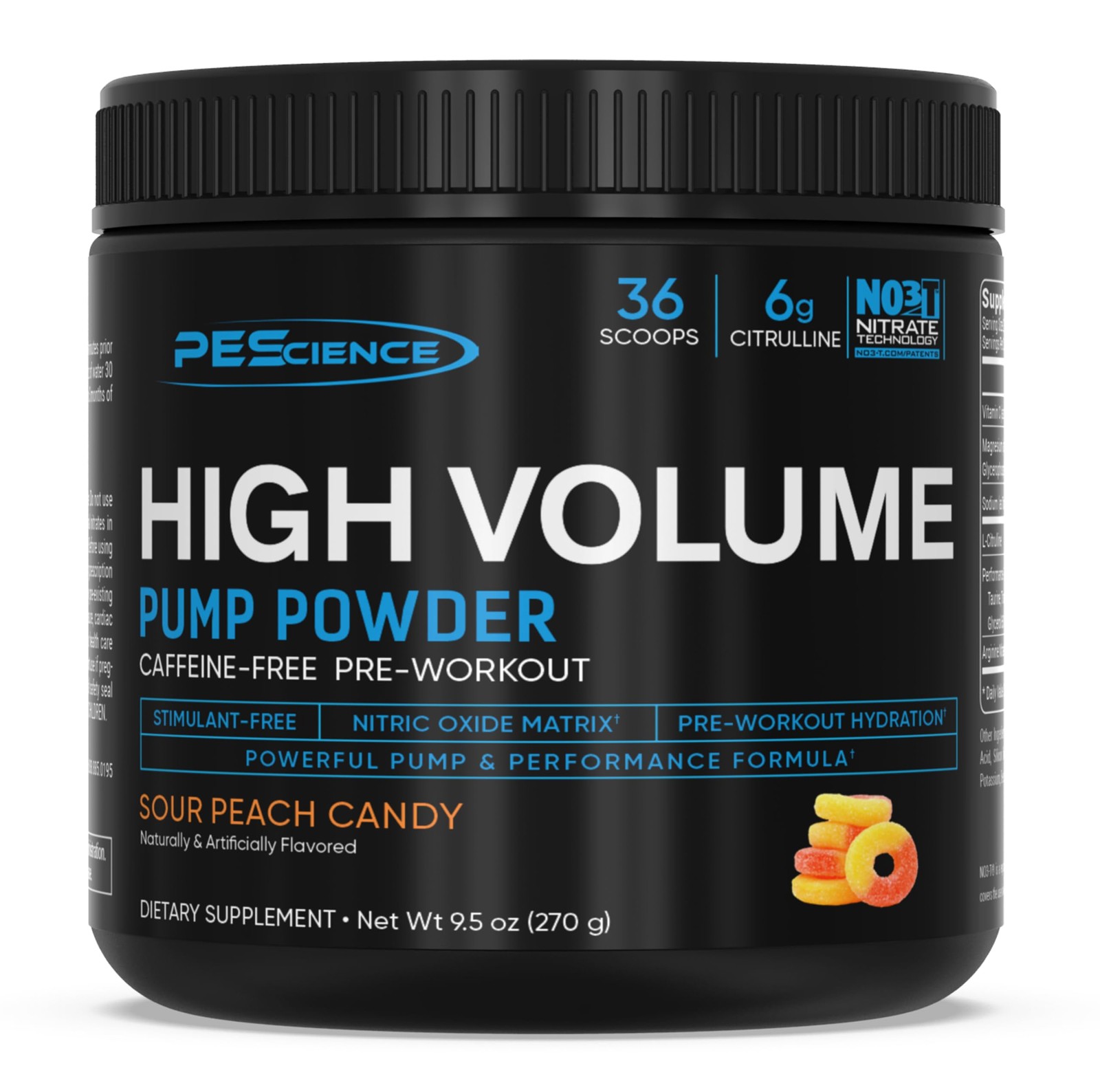 Sour Peach Candy Non Stim Pre Workout Supplement 8.9 Ounces Nitric Oxide Boost
