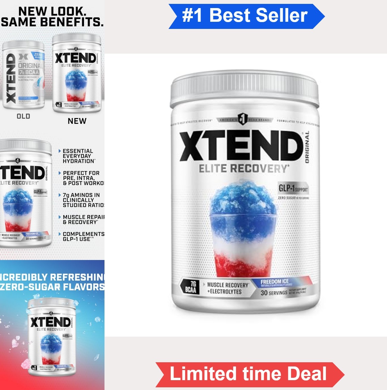 BCAA Powder 7g BCAAs L-Glutamine Muscle Recovery Hydration Electrolytes Sugar