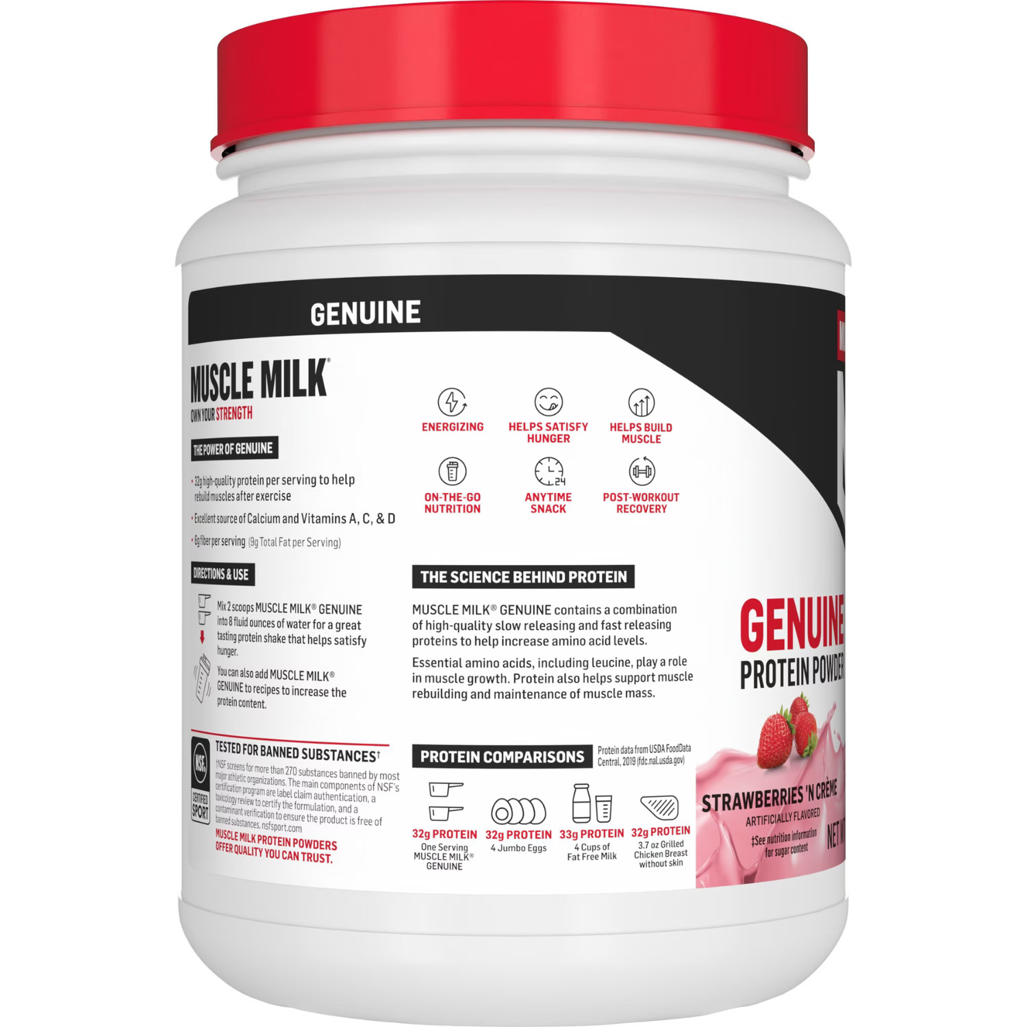 Muscle Milk Genuine Protein Powder Strawberries N Creme 32g 30.9oz, 2 Pack