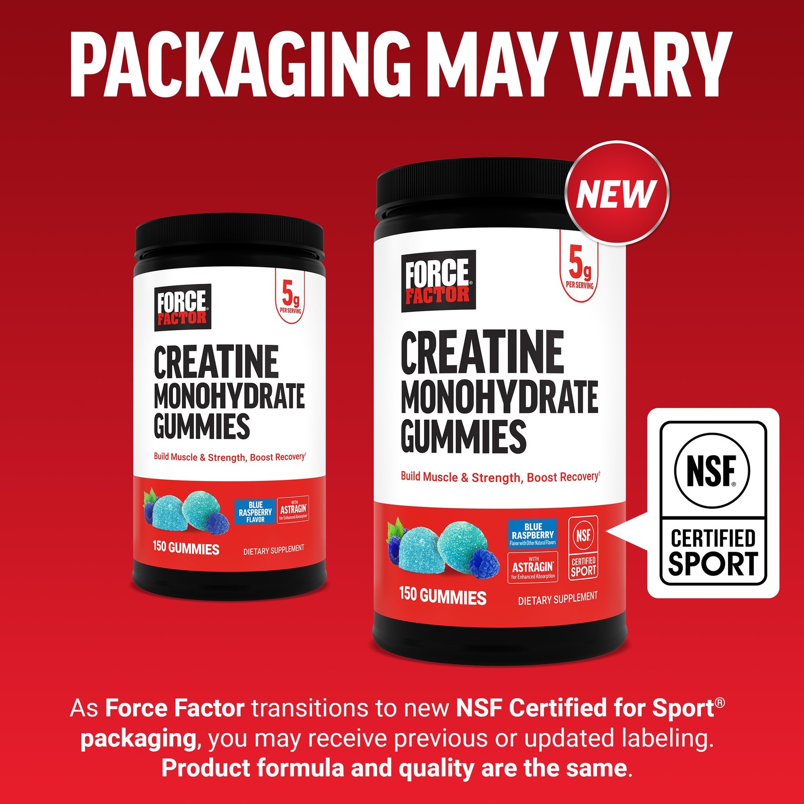 Force Factor Creatine Monohydrate 150 Count (Pack of 1), Blue Raspberry