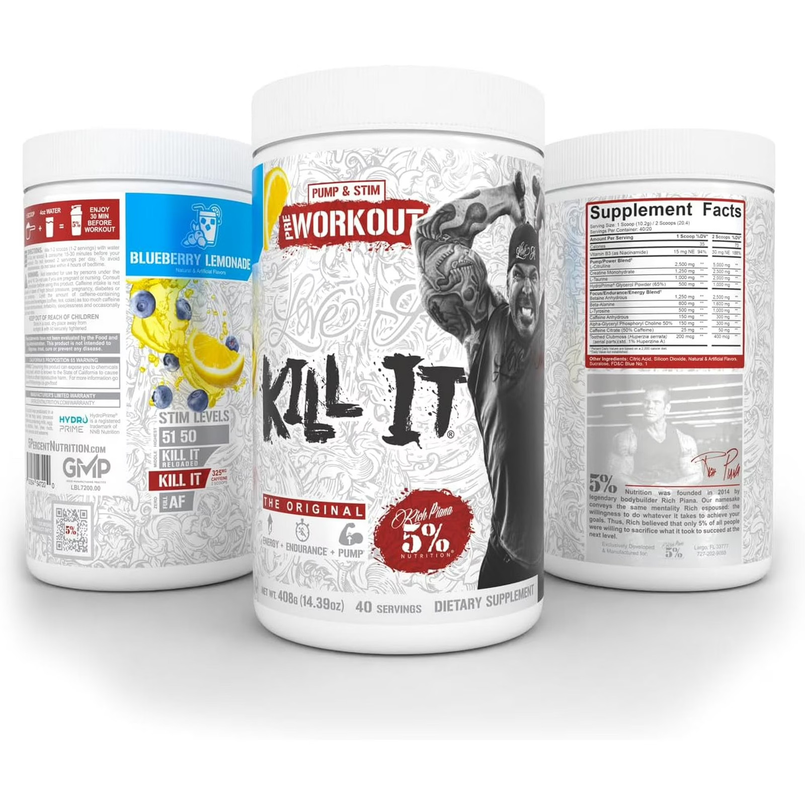 Rich Piana Kill It Pre-Workout Powder Supplement with Creatine & Caffeine for Pu