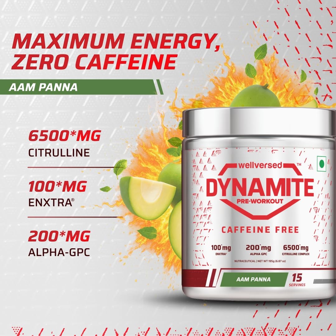 Wellversed Dynamite Caffeine Free Pre Workout 30 Servings Aam Panna 390g