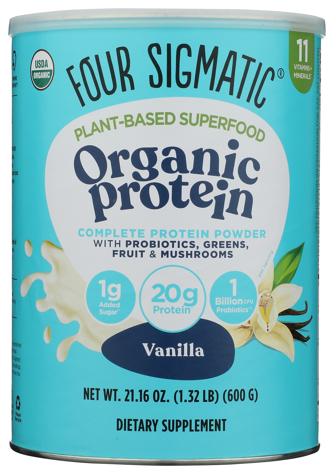 Four Sigmatic Vanilla Organic Protein Powder Plant-Based Dietary 21.16 Oz 1 Pack