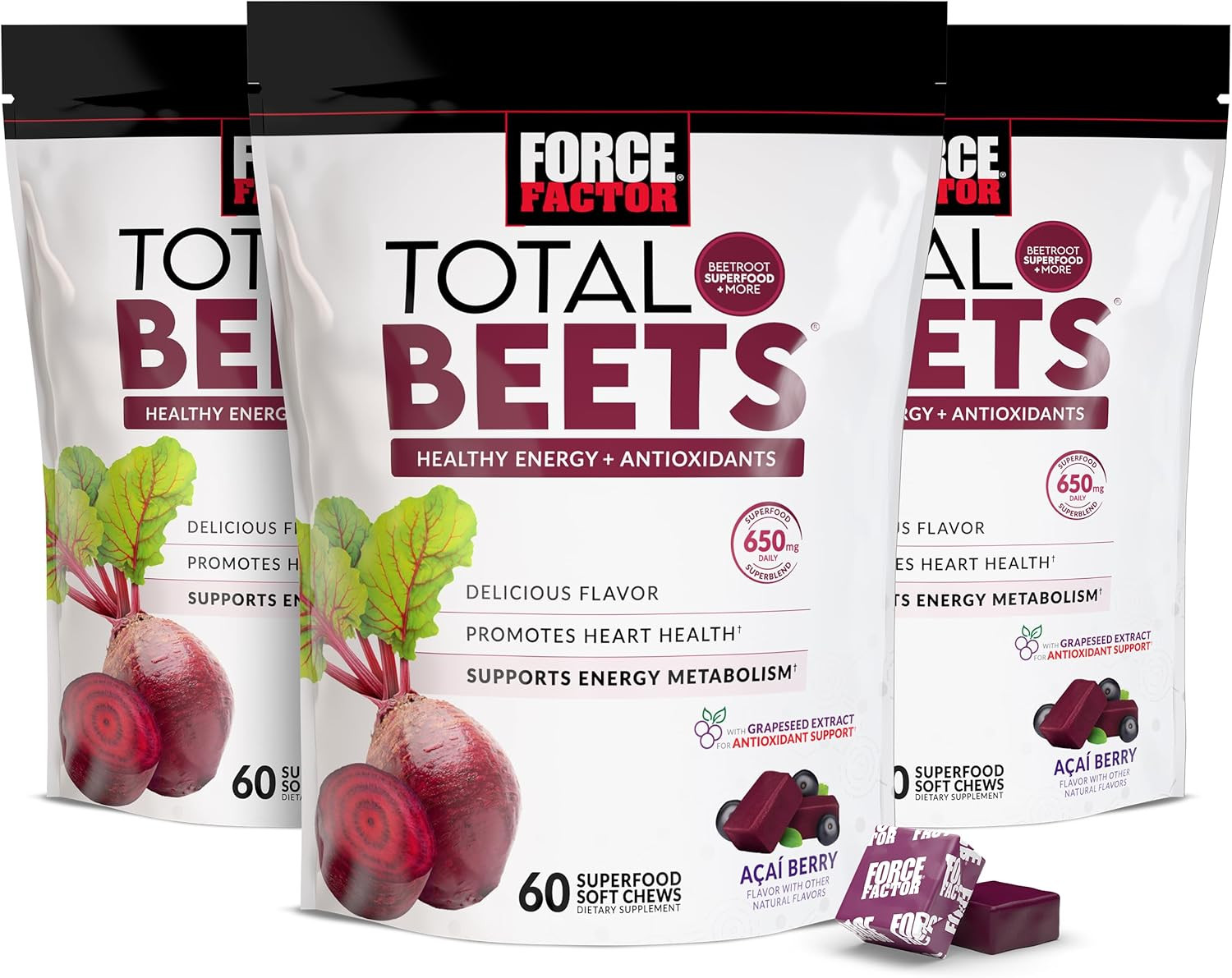 Total Beets Soft Chews with Beetroot, Nitrates, L-Citrulline, Grapeseed Extra…