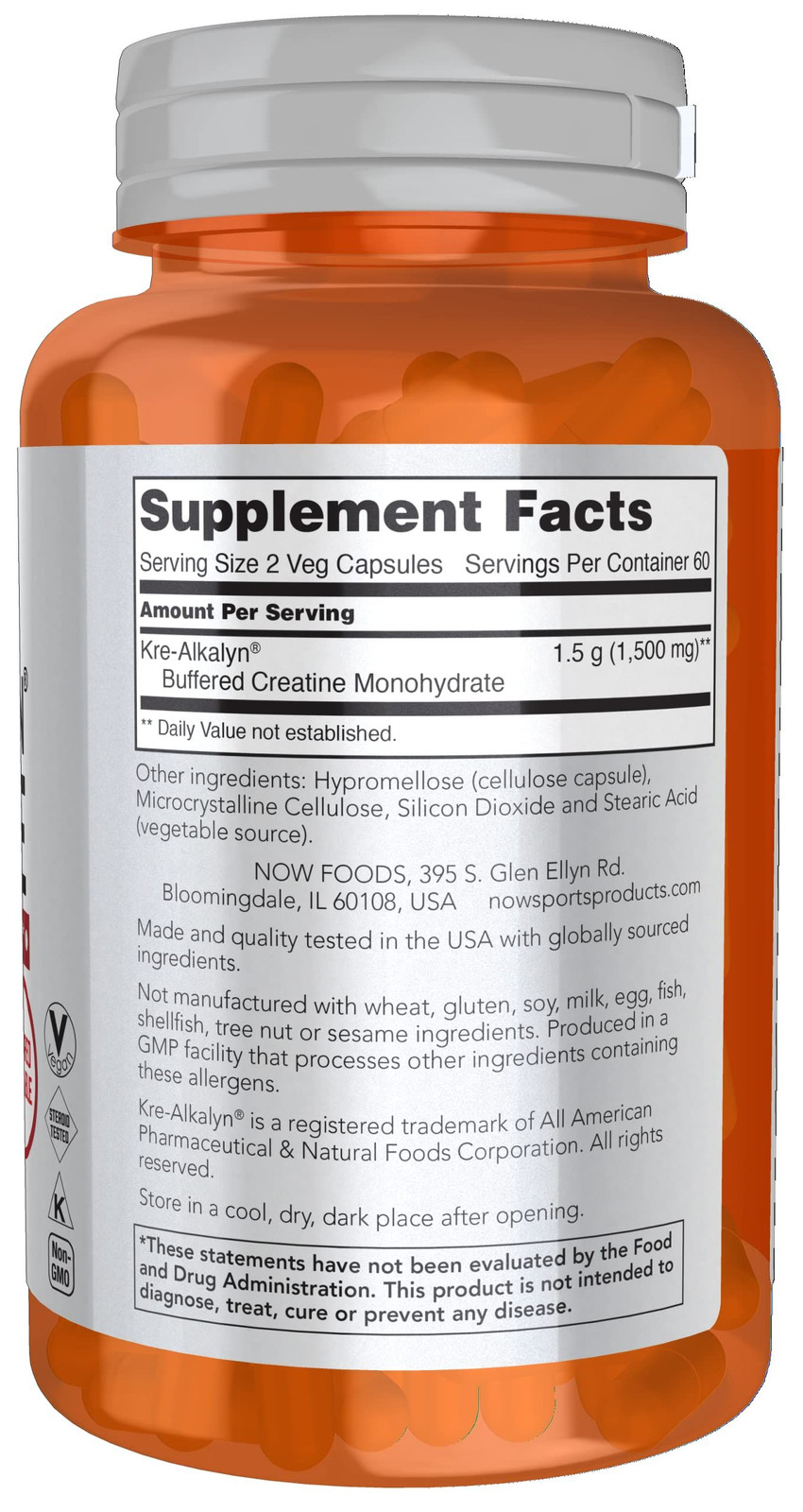 NOW Foods Sports Nutrition, Kre-Alkalyn 120 Count (Pack of 1), Off White