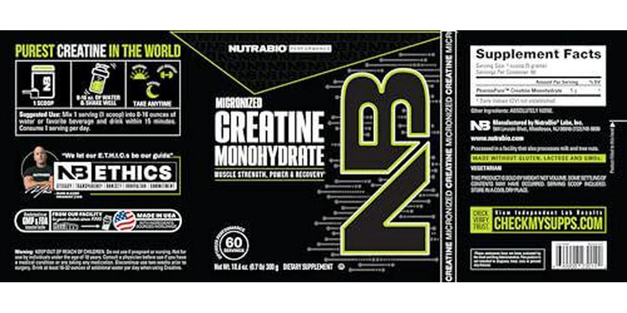 NutraBio Pure Micronized Creatine Monohydrate Powder Supplement, Unflavored, g)