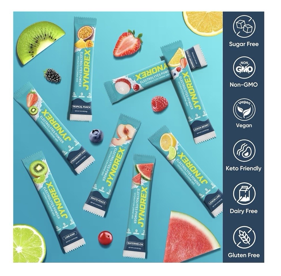 JYNOREX Sugar-Free Electrolytes Powder Drink Mix Variety Pack, 30 Sticks