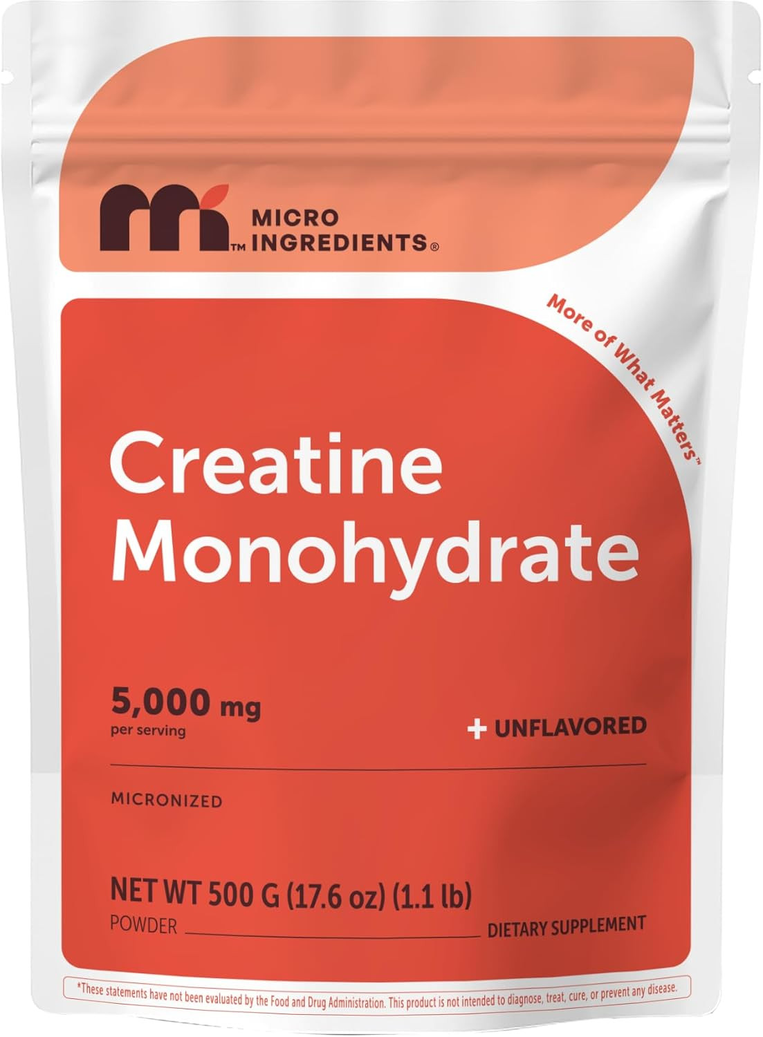Creatine Monohydrate Powder 500 Grams (1.1 Lb), 5000Mg per Serving, Micronized C